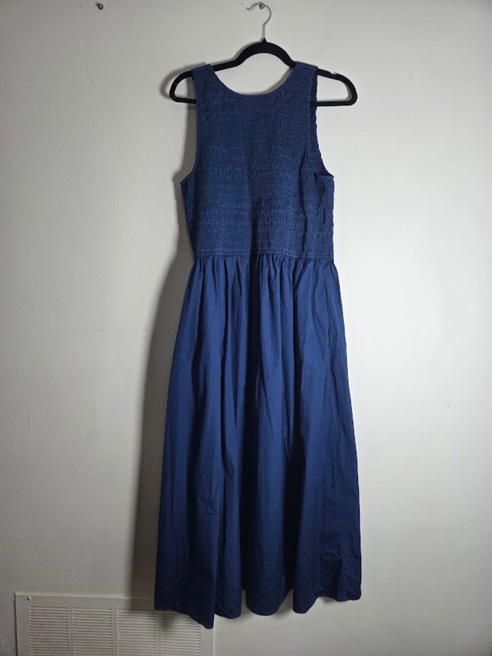 Madewell "Melody" Indigo Blue Scoopback Cotton Smocked Bodice Midi Dress sz XL